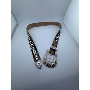 BHW Western Camo Hair on Hide Rhinestone Studded Belt Silver Buckle Size M